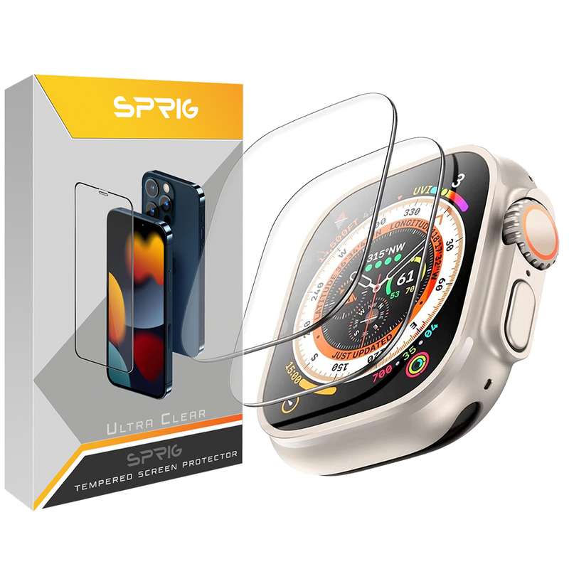 محافظ صفحه نمایش شیشه ای اسپریگ مدل SH-SPG مناسب برای اپل واچ سری Ultra 49 میلیمتری مجموعه دو عددی محافظ صفحه نمایش شیشه ای اسپریگ مدل SH-SPG مناسب برای اپل واچ سری Ultra 49 میلیمتری مجموعه دو عددی