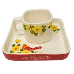 فنجان و نعلبکی سرامیکی مدل گل و مرغ