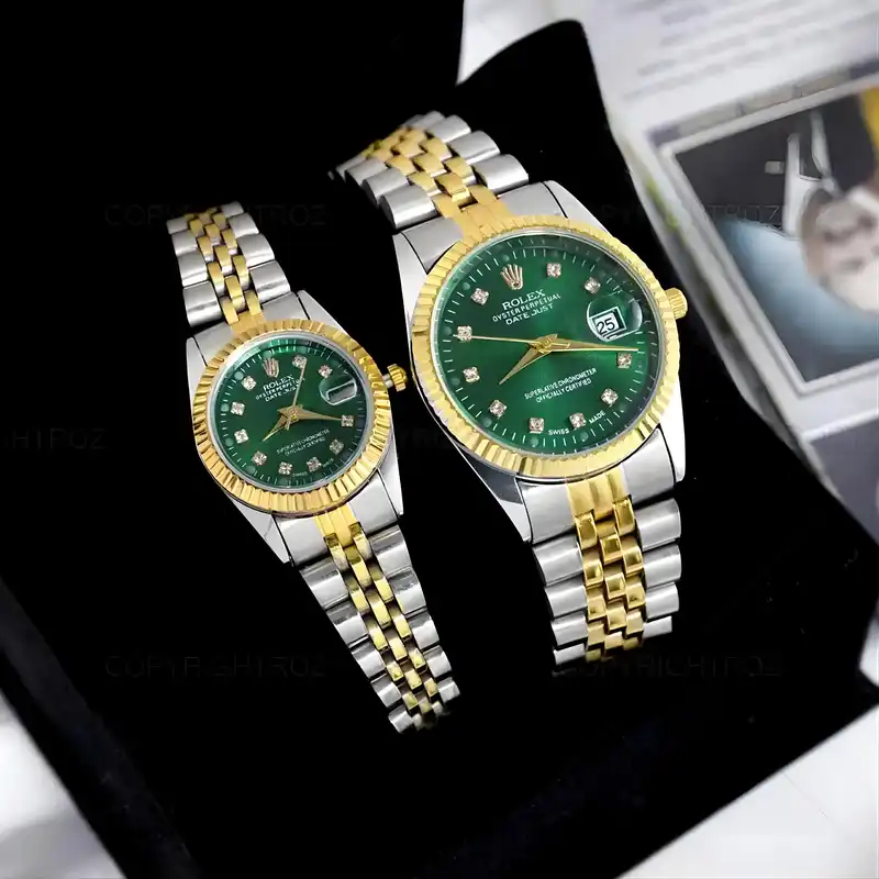 ست ساعت مچی عقربه ای زنانه و مردانه  مدل دیت جاست تقویم دار کد 1