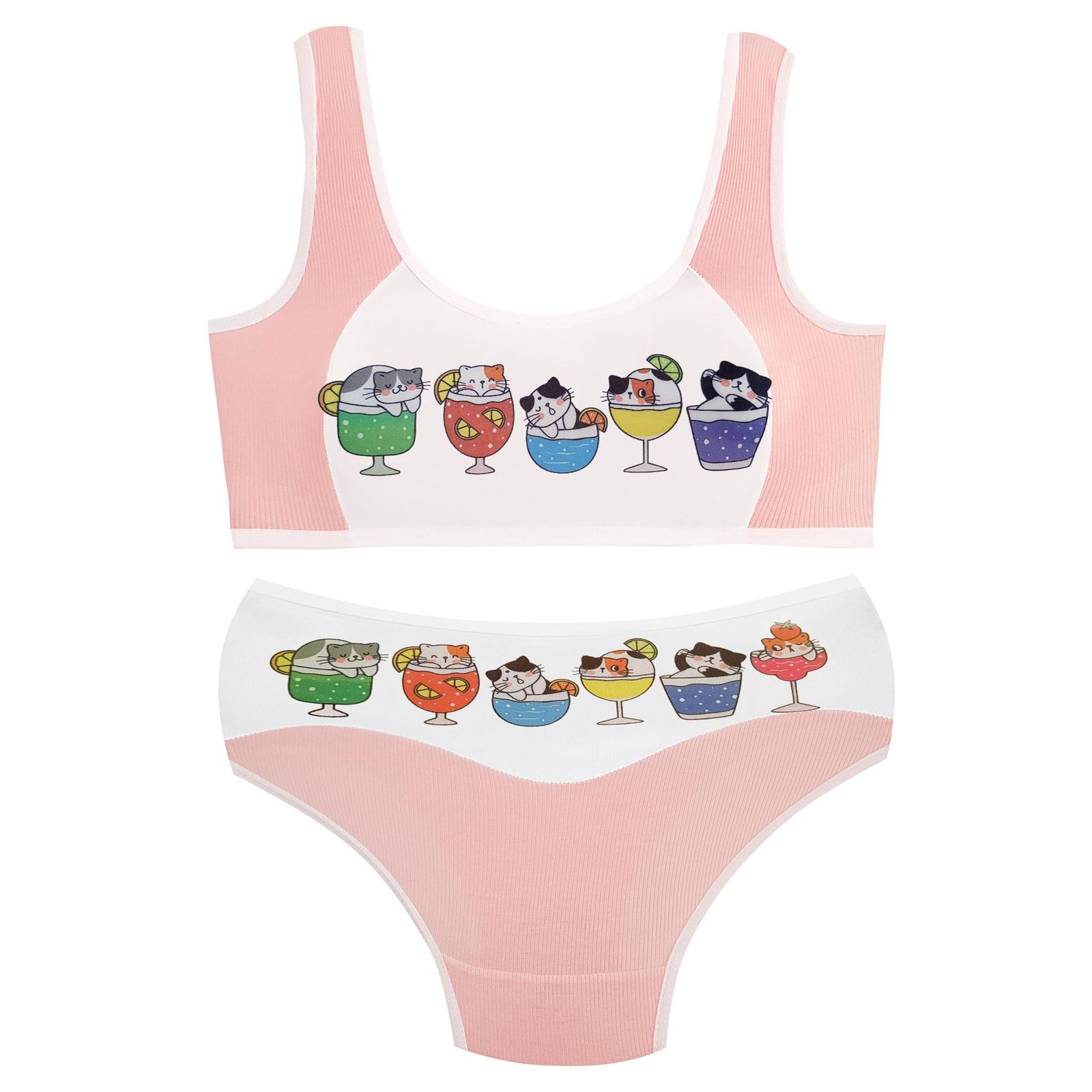 ست شورت و نیم تنه دخترانه ماییلدا مدل پددار گربه و آبمیوه کد 5164-2 رنگ صورتی روشن - - 1