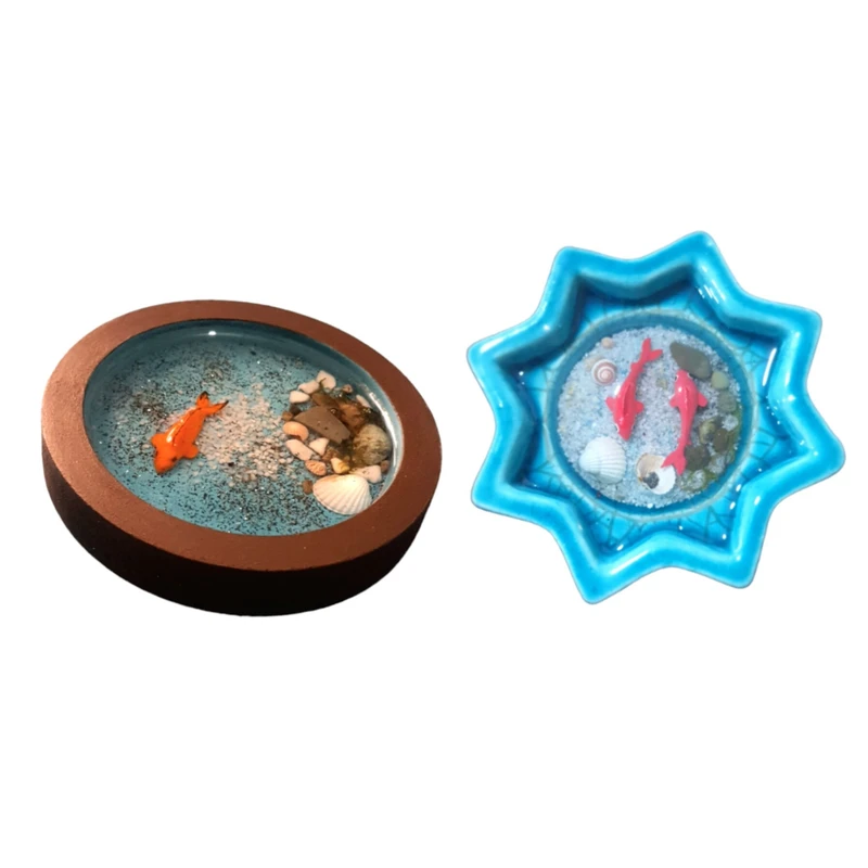 ظرف ماهی هفت سین مدل رزینی طرح حوضچه مجموعه دو عددی