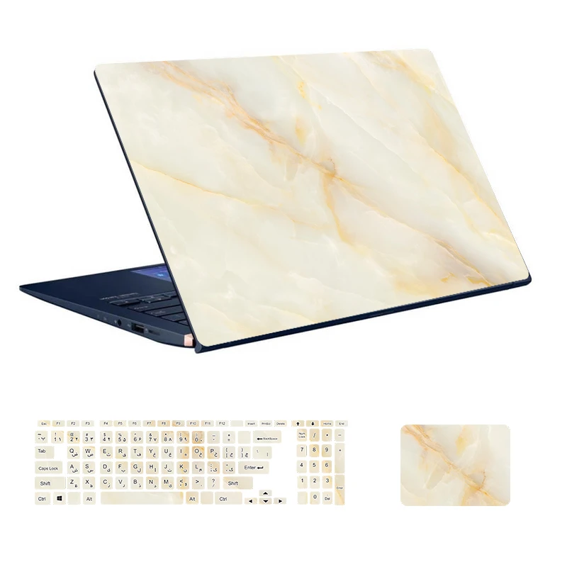  استیکر لپ تاپ توییجین و موییجین طرح Marble کد 93 مناسب برای لپ تاپ 15.6 اینچ به همراه برچسب حروف فارسی کیبورد 