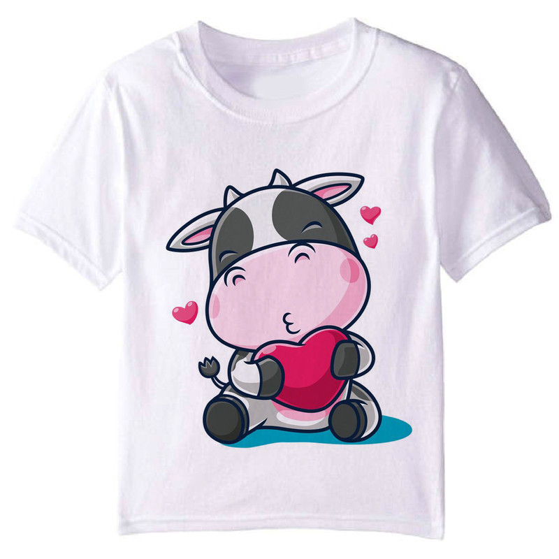 تی شرت آستین کوتاه دخترانه مدل گاو و قلب F8