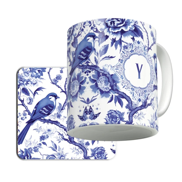 ماگ لاژید مدل حرف Y طرح نقاشی آبرنگ به همراه زیرلیوانی