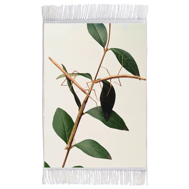 فرش ماشینی دیوارکوب اطلس آبی طرح شاخه و برگ و حشره مدل T2204 