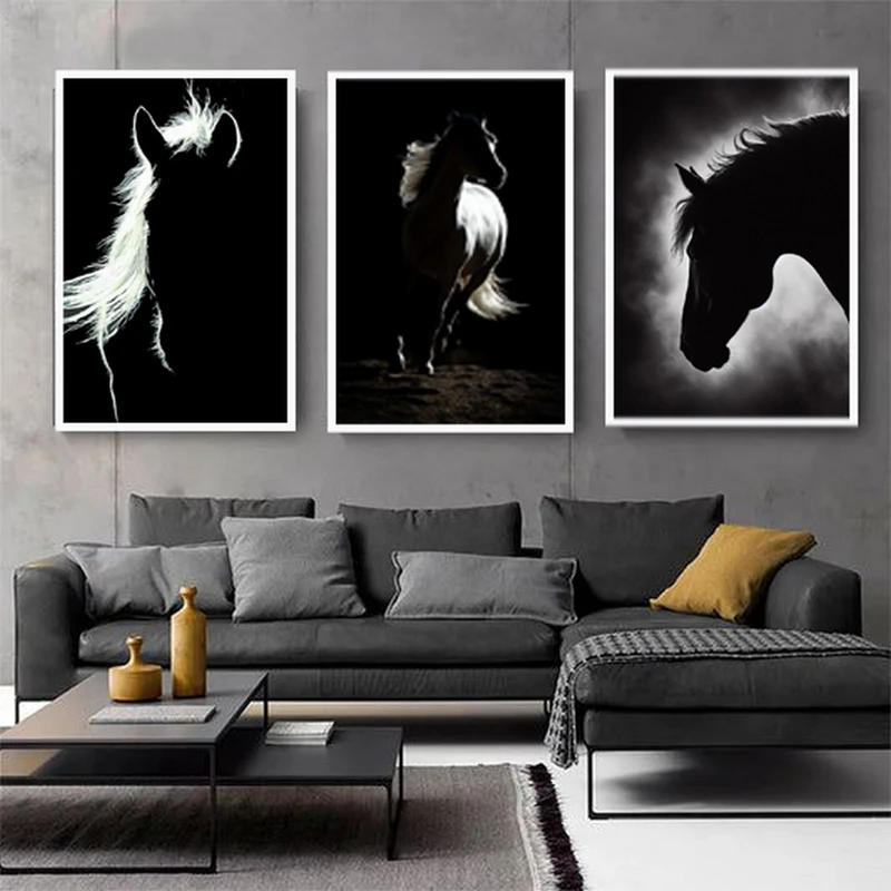 تابلو بکلیت طرح مدرن اسب مدل SI-MR-1055 مجموعه 3 عددی فریم نقره ای
