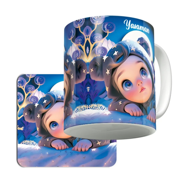 ماگ لاژید مدل اسم یاسمن طرح کارتونی به همراه زیر لیوانی