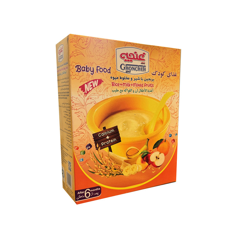 غذای کودک برنجین با شیر و مخلوط میوه غنچه - 250 گرم 