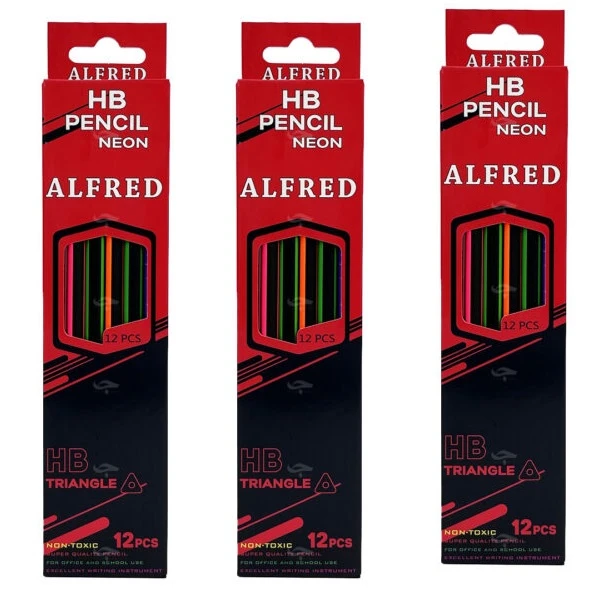 مداد مشکی آلفرد با درجه سختی HB مدل سه گوش کد 998 بسته 36 عددی