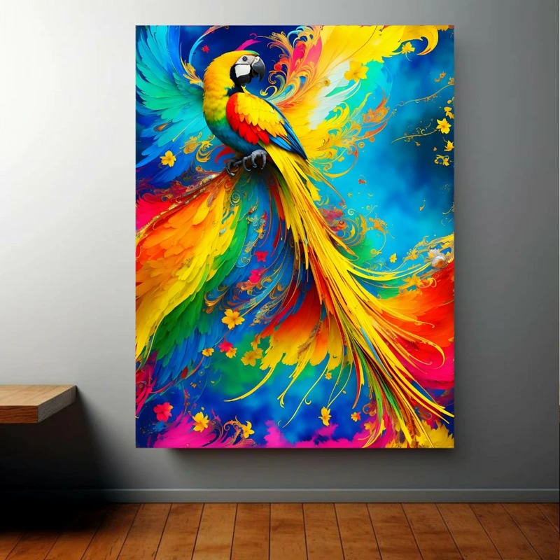 تابلو بوم طرح مخمل طوطی مدل پر های رنگارنگ کد BK22731