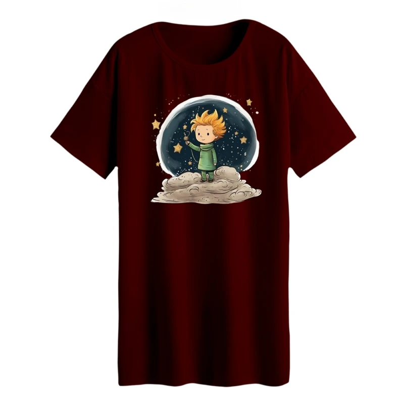 تی شرت لانگ زنانه مدل شازده کوچولو و ستاره