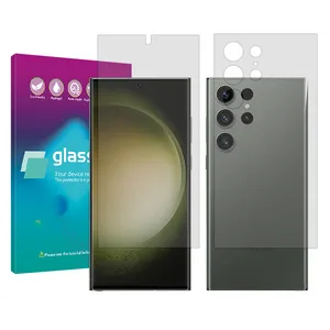 Glass Pro Resistant model transparent screen protector suitable for Samsung Galaxy S23 Ultra mobile phone along with the back protector