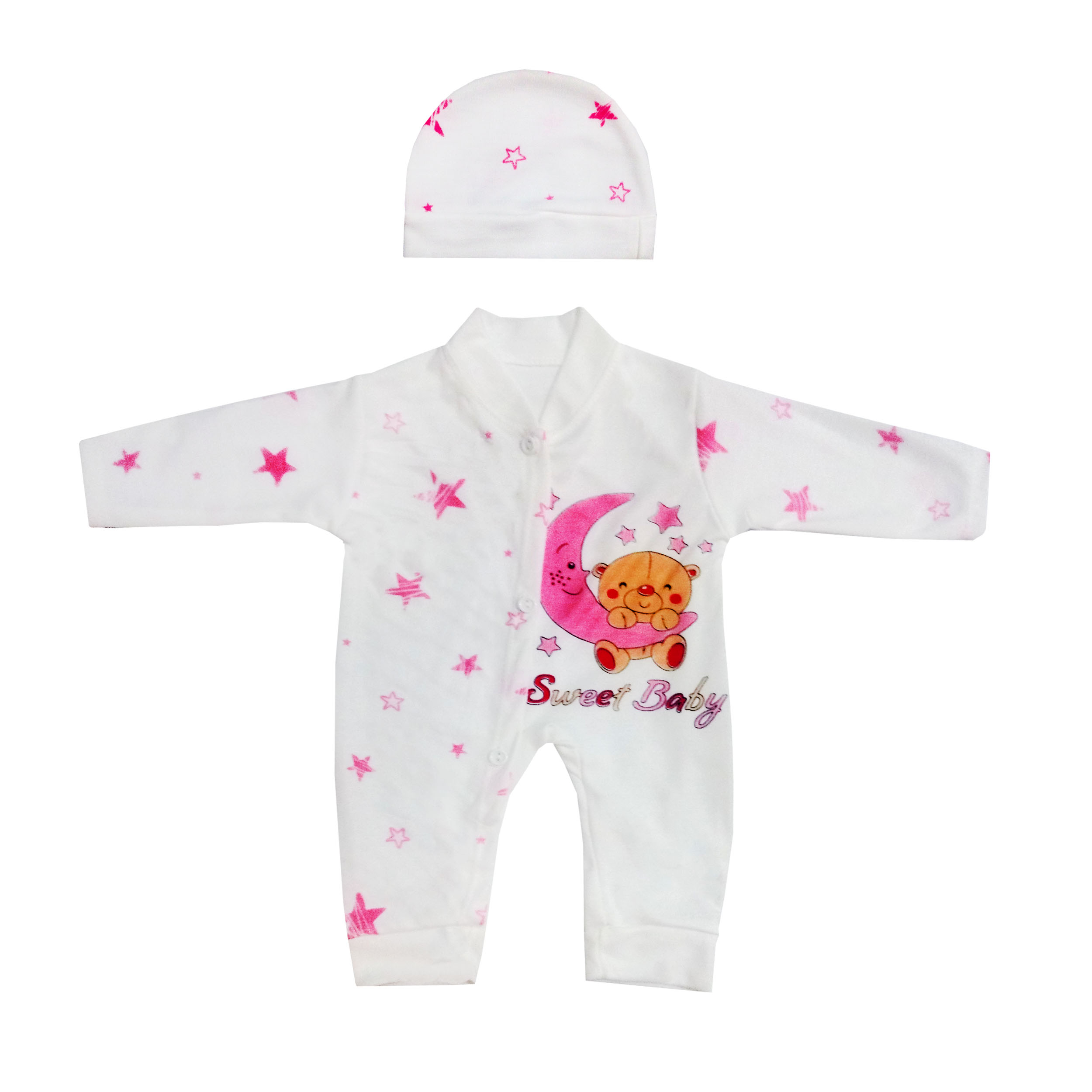 ست سرهمی و کلاه نوزادی مدل خرس و ماه کد 003