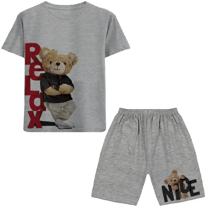 ست تی شرت و شلوارک پسرانه مدل خرس کد N137