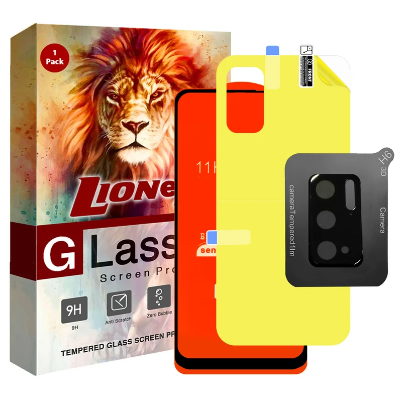 محافظ صفحه نمایش لایونکس مدل 3FNF مناسب برای گوشی موبایل شیائومی Poco M3 Pro به همراه محافظ پشت گوشی و محافظ لنز دوربین