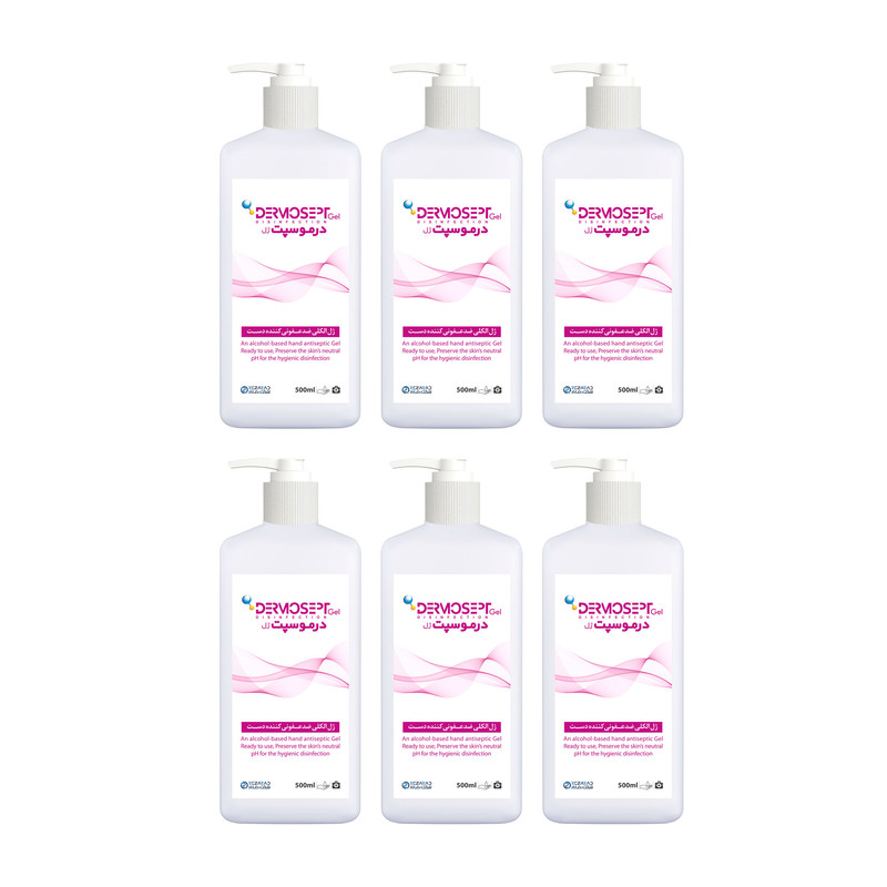 ژل ضدعفونی کننده شرکت رضاراد مدل DermoseptGel حجم 500 میلی لیتر بسته 6 عددی