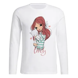 تی شرت آستین بلند زنانه مدل CUTE GIRL  کد P28 رنگ سفید