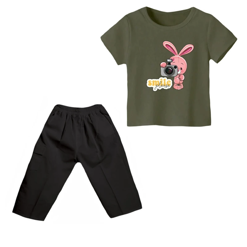 ست تی شرت و شلوارک دخترانه مدل خرگوش کد 9