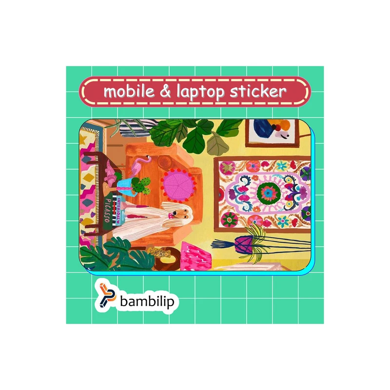 استیکر بامبیلیپ مدل کارت عابر طرح اتاق پذیرایی پر گل و هاپو کد 3096648