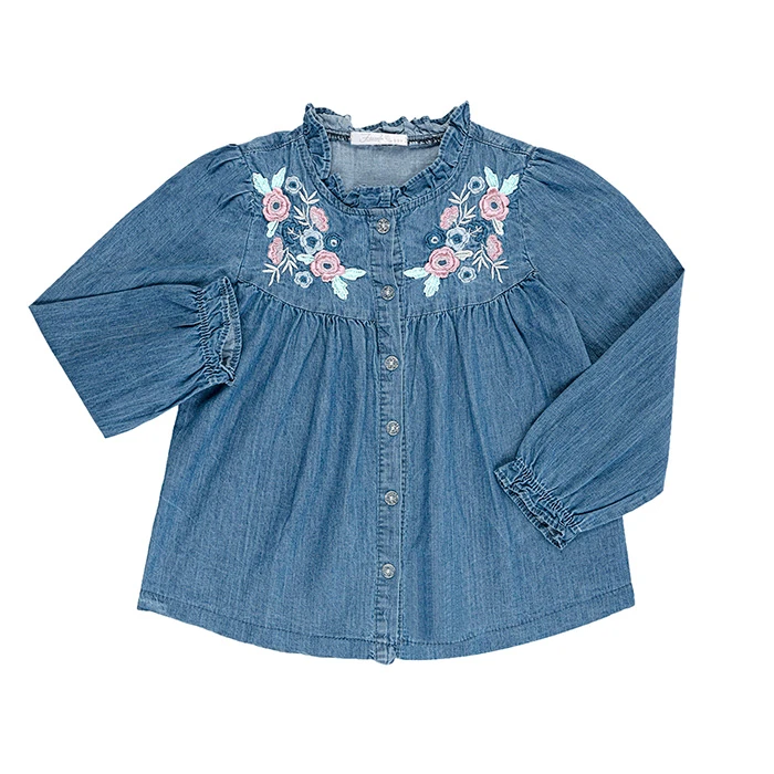 شومیز آستین بلند یقه گرد دخترانه فیورلا مدل جین کد 25051