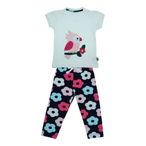 ست تی شرت و شلوار دخترانه طرح طوطی مدل 20310 رنگ سفید