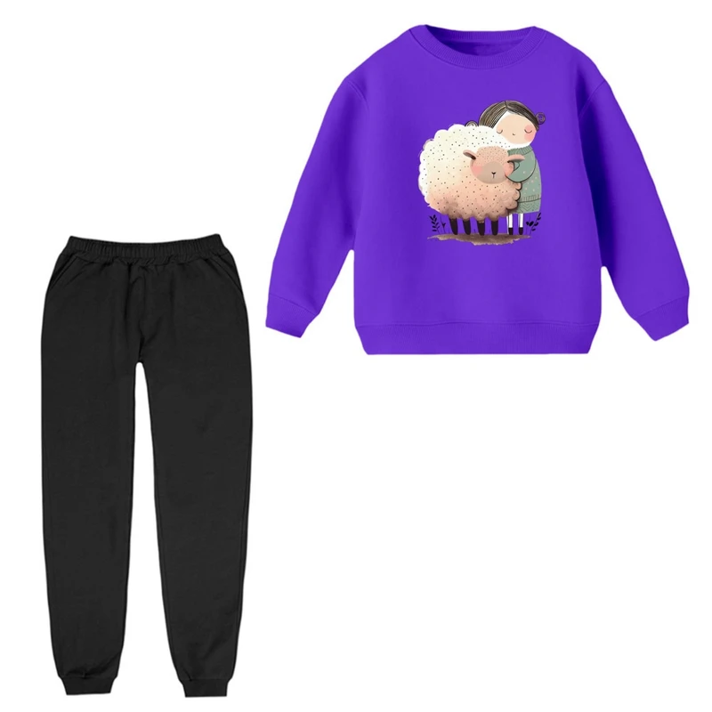 ست سویشرت آستین بلند و شلوار راحتی بچگانه مدل دخترک و گوسفند