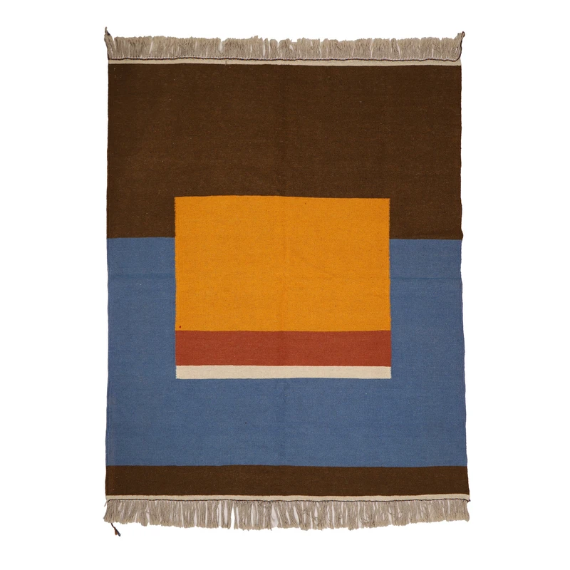 گلیم دستبافت سه متری مدل دکوراتیو کد 40410102 زمینه آبی