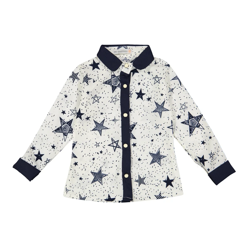 شومیز آستین بلند یقه برگردان دخترانه طرح ستاره