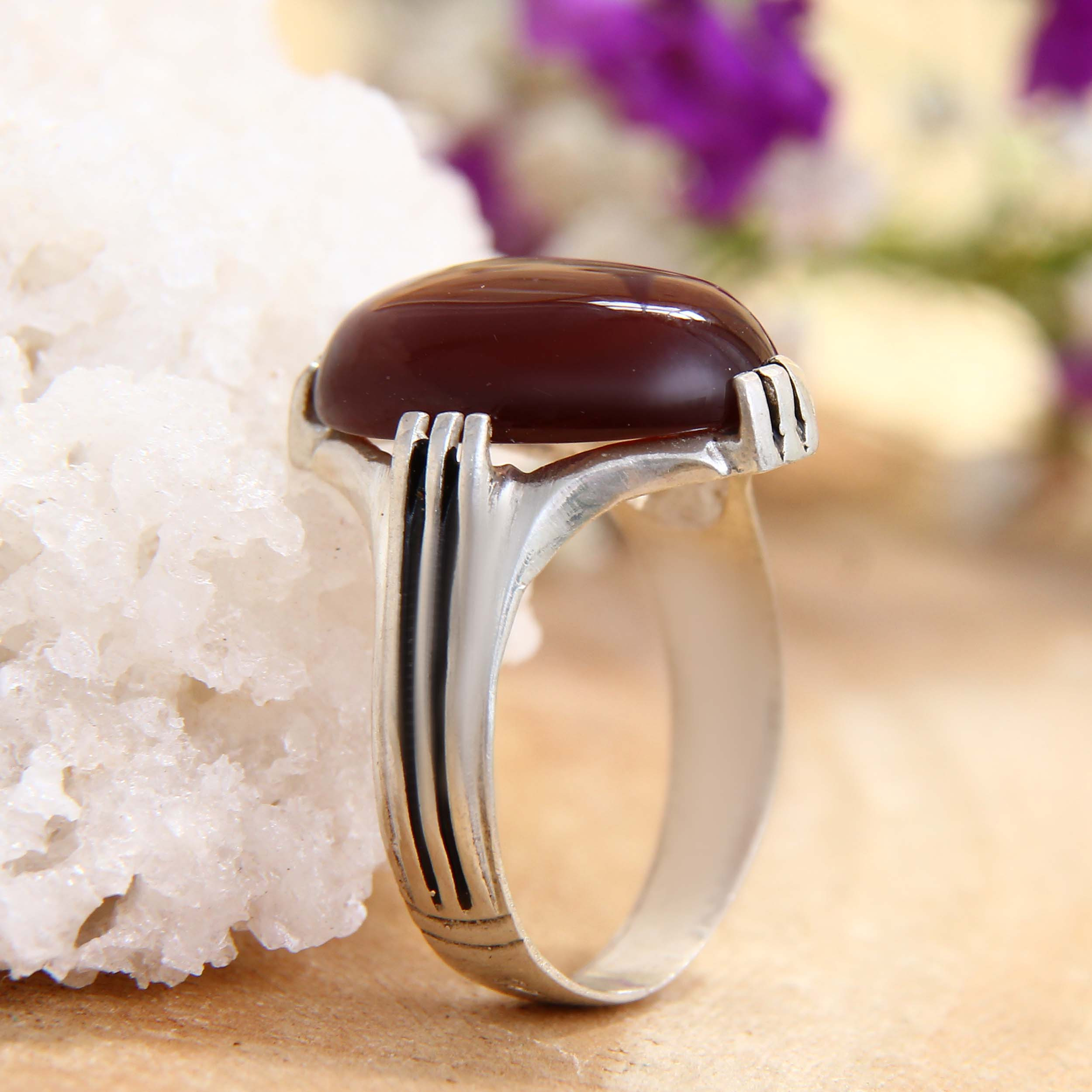 انگشتر نقره مردانه بازرگانی میلادی مدل عقیق سرخ رکاب 4 چنگ سیلندری کد AM_194