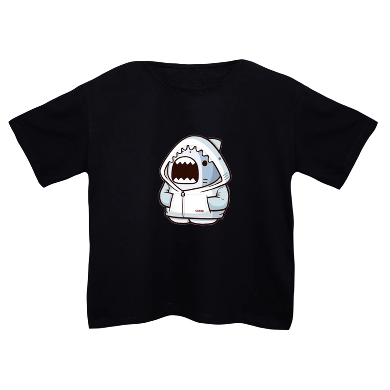 کراپ‌تی شرت آستین کوتاه زنانه مدل کوسه بامزه