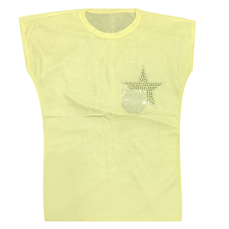 تی شرت آستین کوتاه زنانه مدل نگینی ستاره کد tm-1939 رنگ زرد 