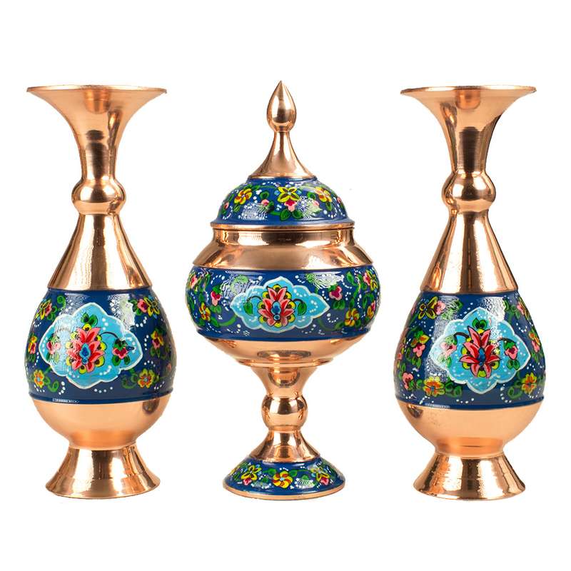 ست 3 تکه گلدان و شکلات خوری مسی مدل پرداز کد 20