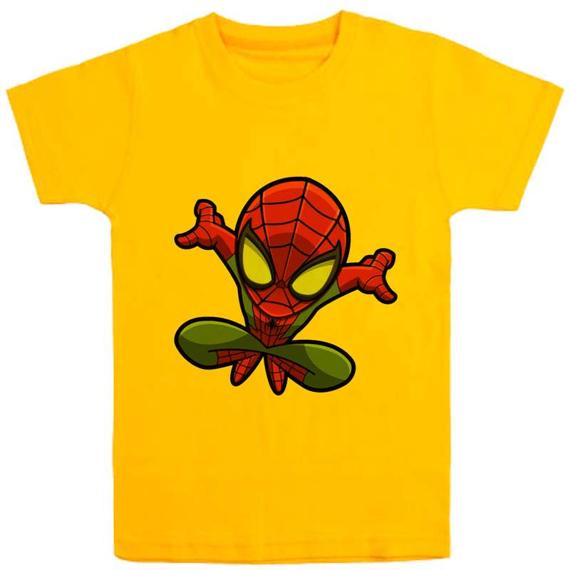 تی شرت آستین کوتاه پسرانه مدل مردعنکبوتی D200 رنگ زرد