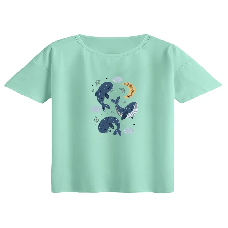 کراپ تی‌شرت آستین کوتاه زنانه مدل وال کارتونی