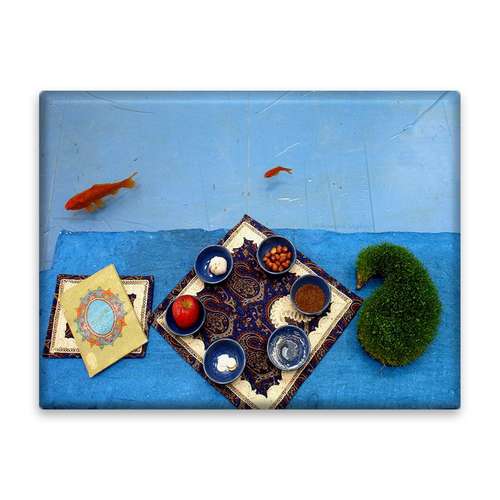 کاشی اطلس آبی طرح سفره هفت سین سبزه ماهی مدل T1555 