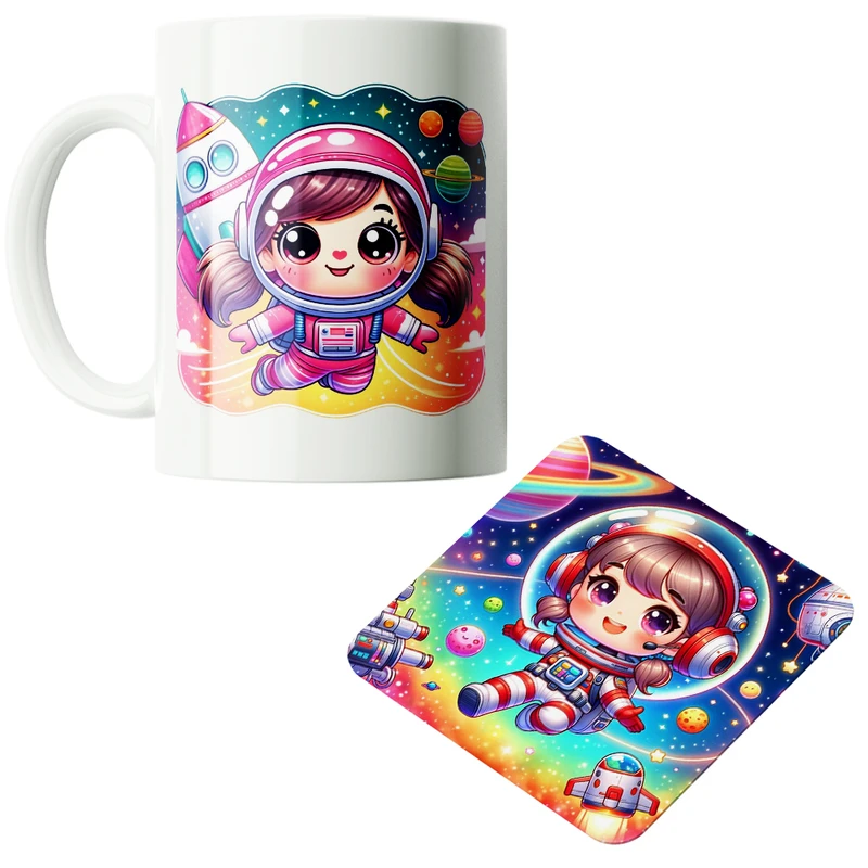 ماگ پاد آفرین مدل فضانورد سیاره منظومه شمسی موشک آدم فضایی کد PZ207 به همراه زیرلیوانی