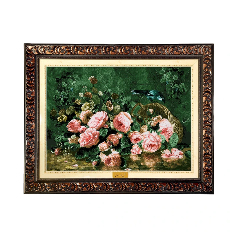 تابلو فرش ماشینی نقش نگار رضوی طرح گل کد 2350D