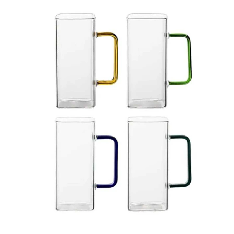 لیوان دلی سوگا مدل دسته رنگی طرح مکعبی مجموعه 4 عددی