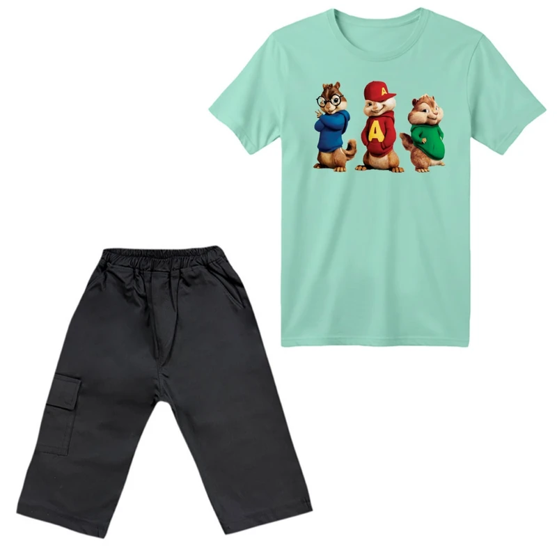 ست تی‌شرت آستین کوتاه و شلوارک پسرانه مدل آلوین و سنجاب ها کد ۲