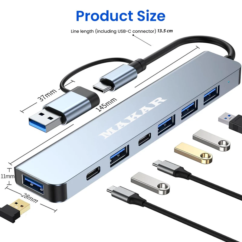 عکس شماره 7 : هاب 7 پورت usb 2.0 و usb 3.0 ماکار مدل 7in1 mk-hu243