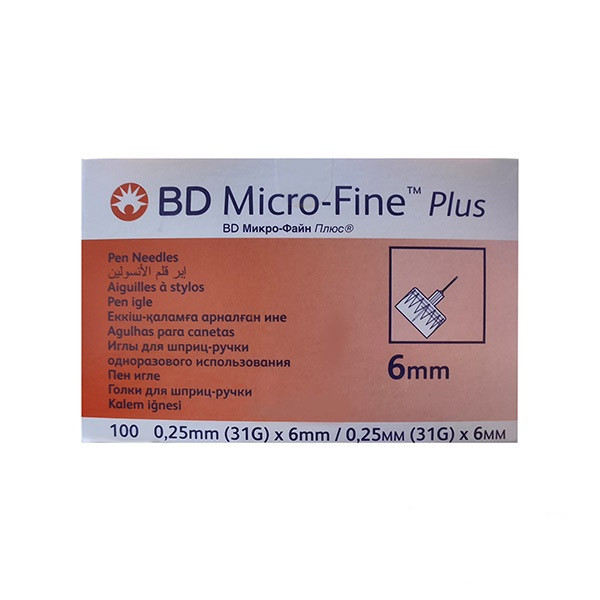 سوزن قلم انسولین بی دی مدل Micro-Fine سایز 6 میلی‌متر بسته 100 عددی