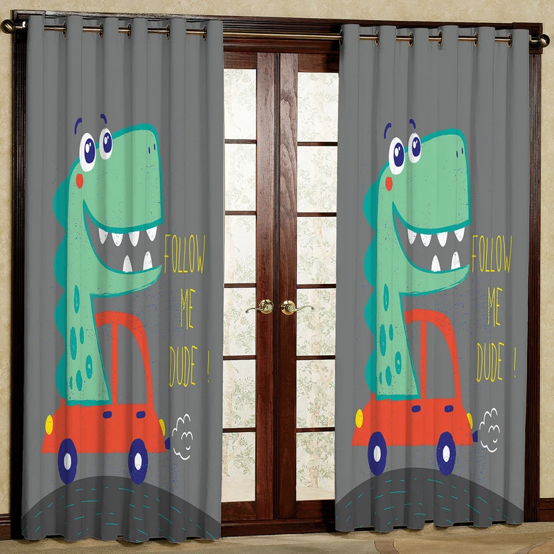   پرده مدل دایناسور و ماشین مخمل پانچی کد 1847 سایز 140x280 سانتی متر