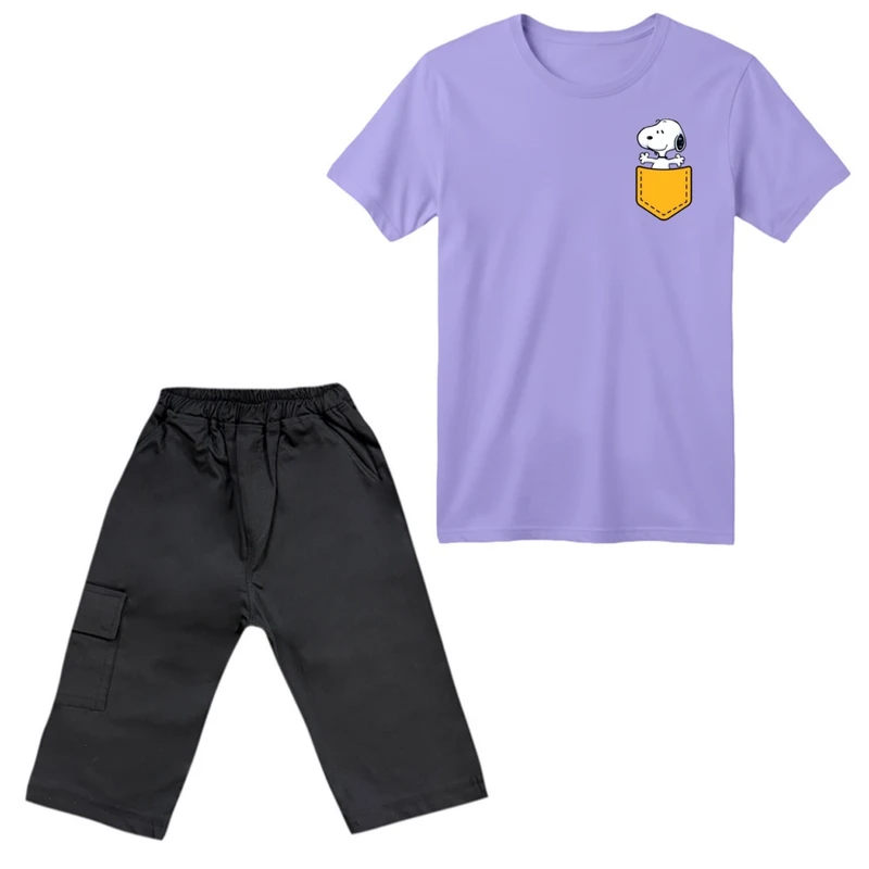 ست تی‌شرت آستین کوتاه و شلوارک پسرانه مدل اسنوپی کد ۱