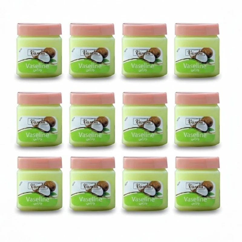 وازلین دست، صورت وسیم مدل رایحه نارگیل مناسب برای پوست معمولی حجم 100 میلی‌لیتر مجموعه 12 عددی