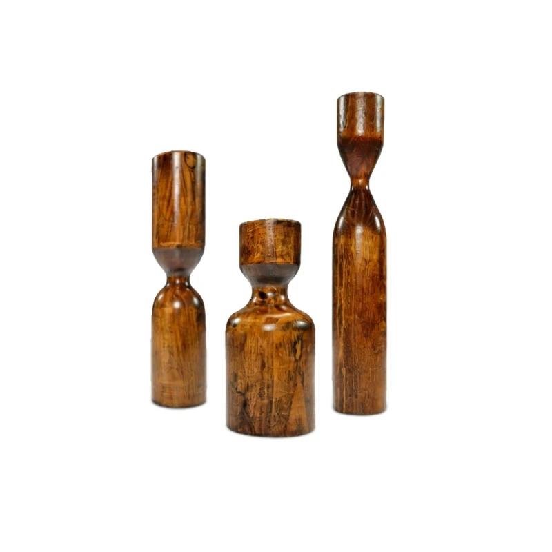 جاشمعی مدل چوبی طرح اسکاندیناوی مناسب برای شمع مدادی مجموعه 3 عددی