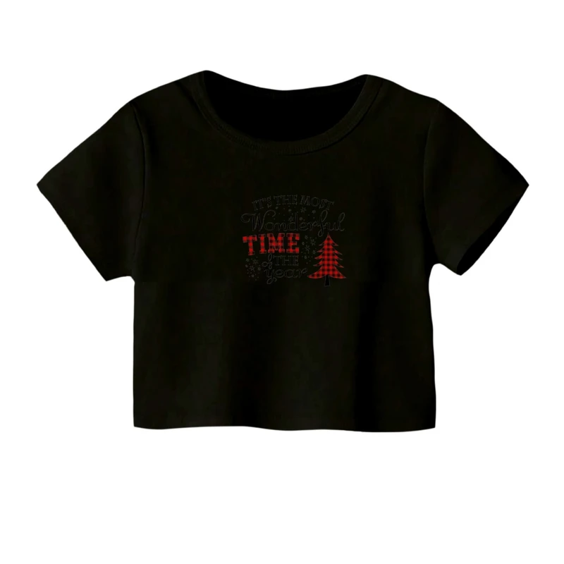 کراپ‌ تی‌شرت آستین کوتاه زنانه مدل نوشته کریسمس کد 24