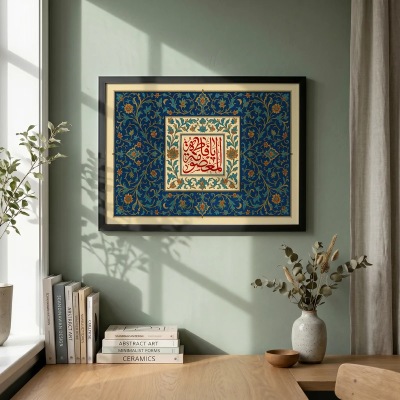 تابلو طرح ولادت حضرت فاطمه (س) مدل G15280 فریم مشکی