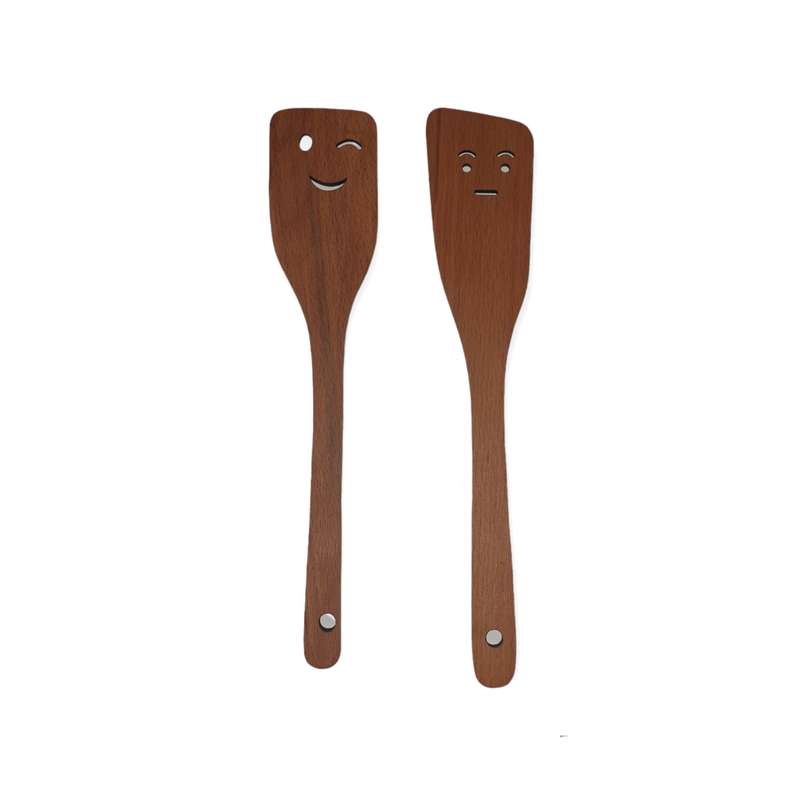 کفگیر مدل چوبی طرح استیکر کدkh009 مجموعه 2 عددی