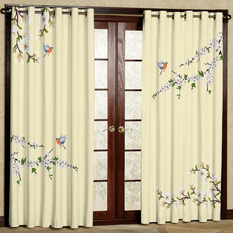 پرده بارمان دکور طرح شکوفه بهاری مدل مخمل پانچی کد 5287LR W سایز 140x280 سانتی متر