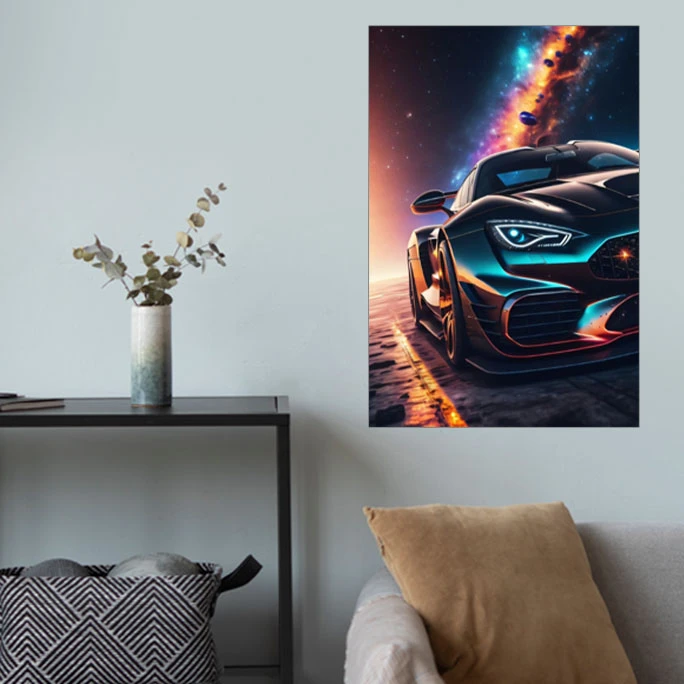 پوستر گوفی مدل ماشین اسپورت و مسابقه ای خفن با ویو کهکشان طرح Super Sport Car and Galaxy کد CYN48